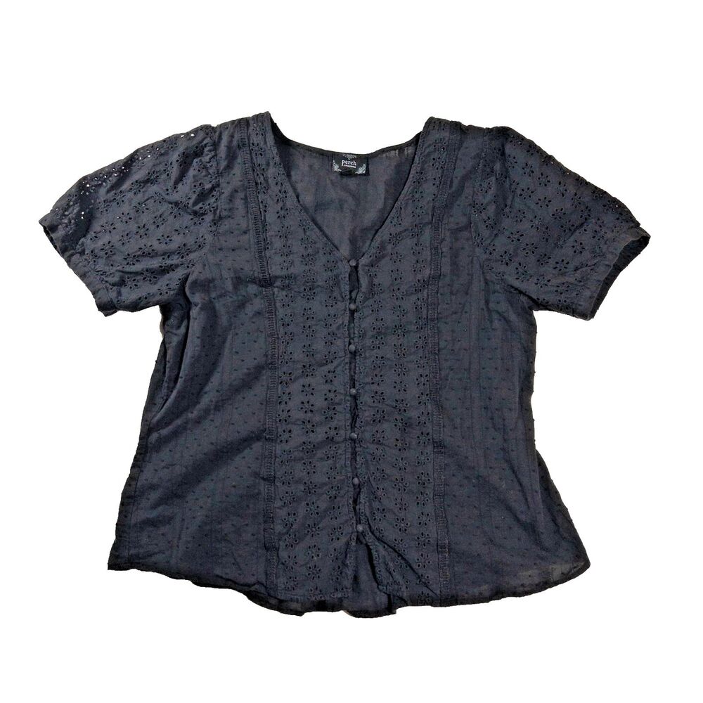 Perch by Blu Pepper Black Eyelet Peplum Blouse 3XL Cottagecore Coastal Boho Top